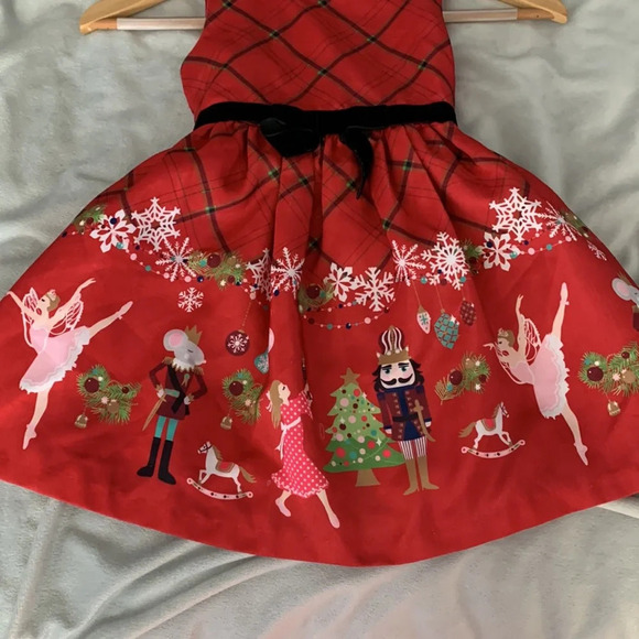 Bonnie Jean size 3t red sleeveless nutcracker dress taffeta black velvet bow - Picture 3 of 10